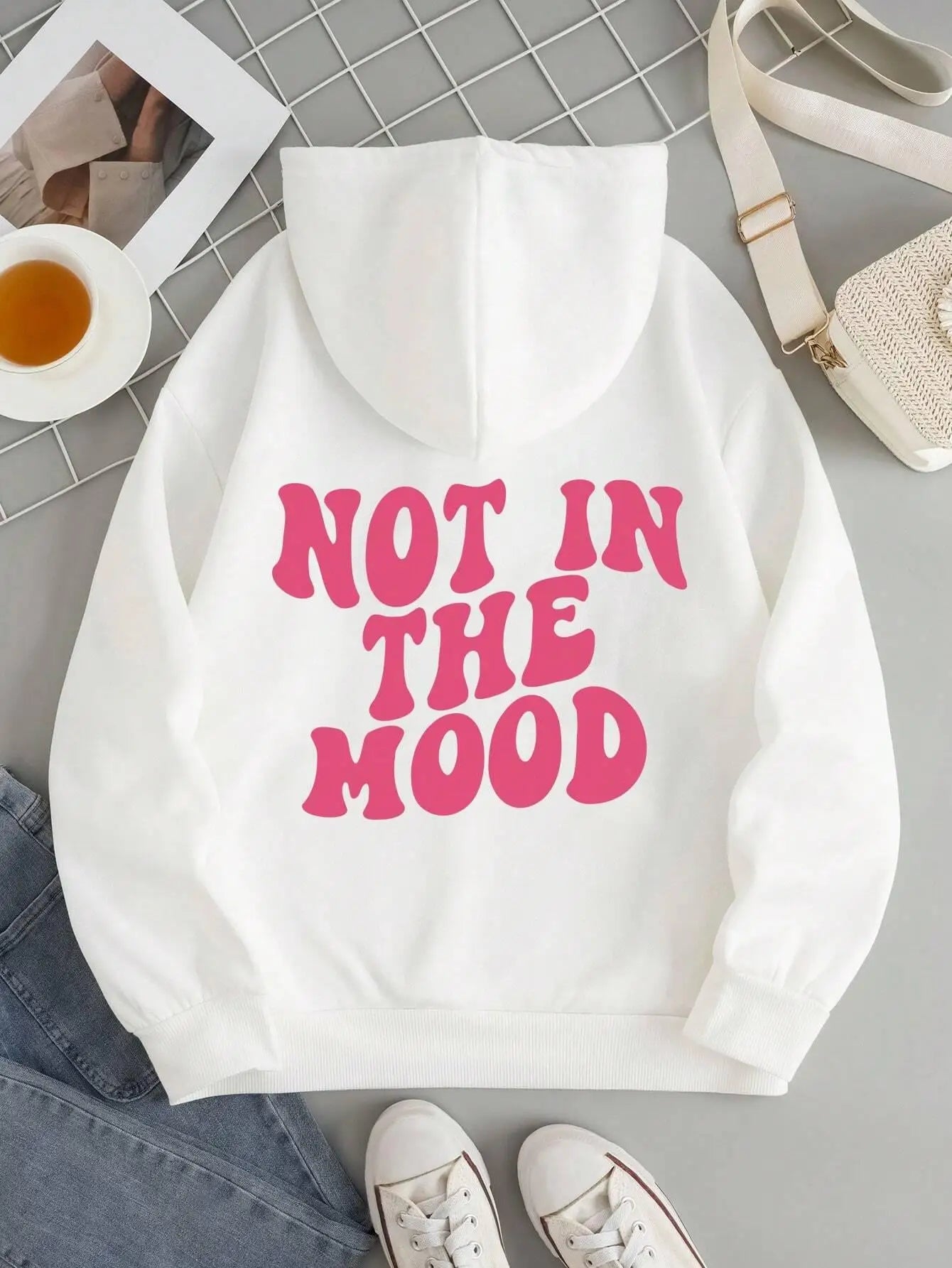 Plus Size Not in the Mood Hoodie – Front view, cozy autumn layer