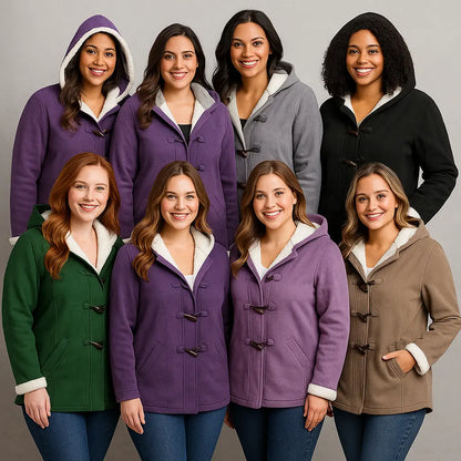 Plus Size Sherpa Lined Toggle Coat with Hood – Front view