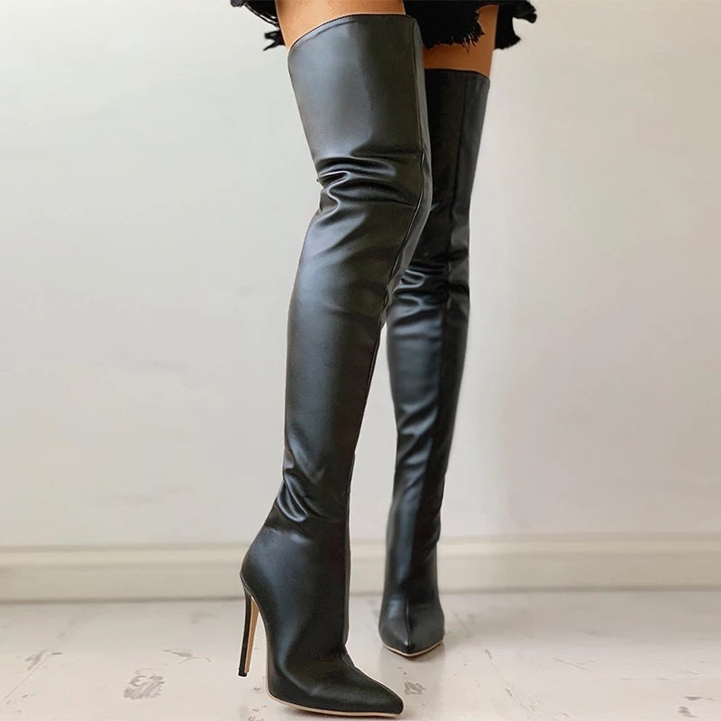 Plus size women’s boots – blue statement stiletto, sizes 34–48
