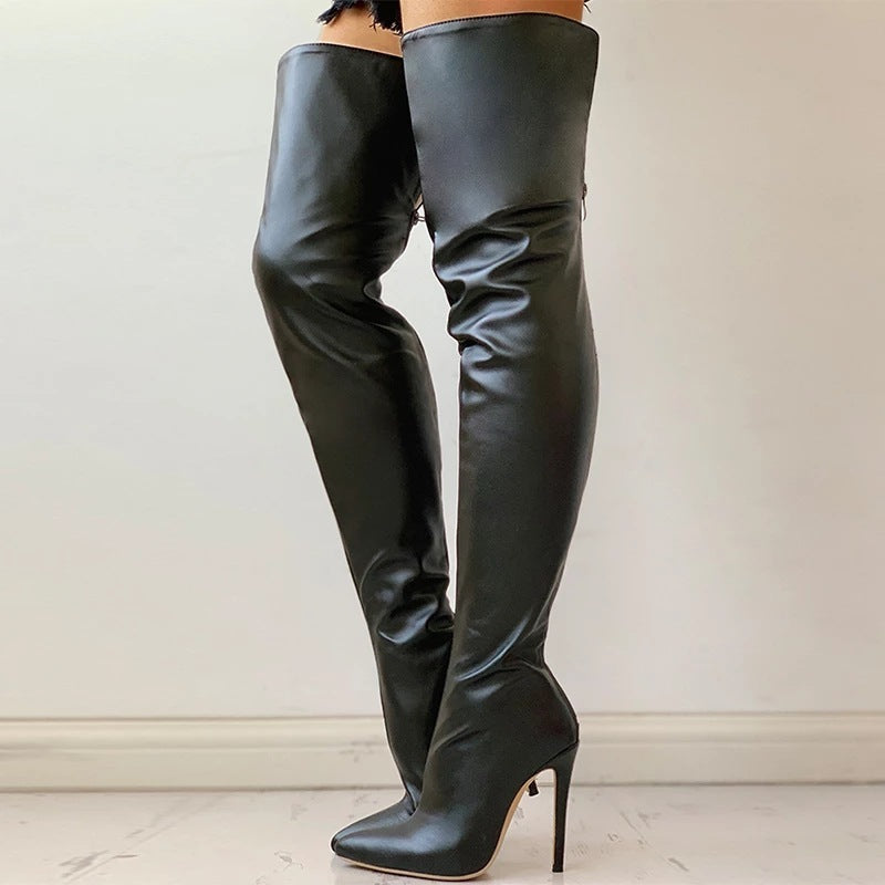 Plus size women’s boots – close-up artificial PU and rubber sole