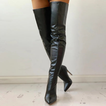 Plus size women’s boots – front view tall shaft, stiletto heel