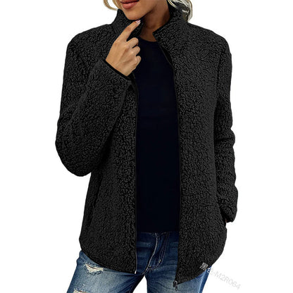 Plush Bubble Velvet Zip Sweatshirt – Black, Cardigan Style