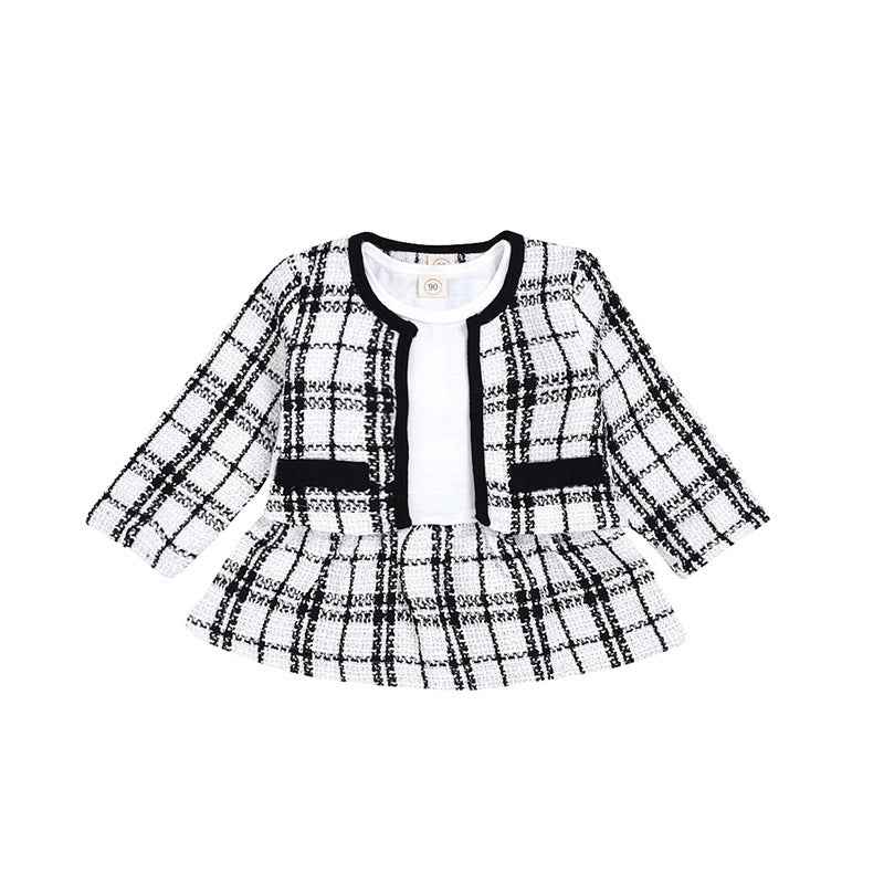 Girls Plaid Fall Two-Piece Knit Sweater & Mini Skirt