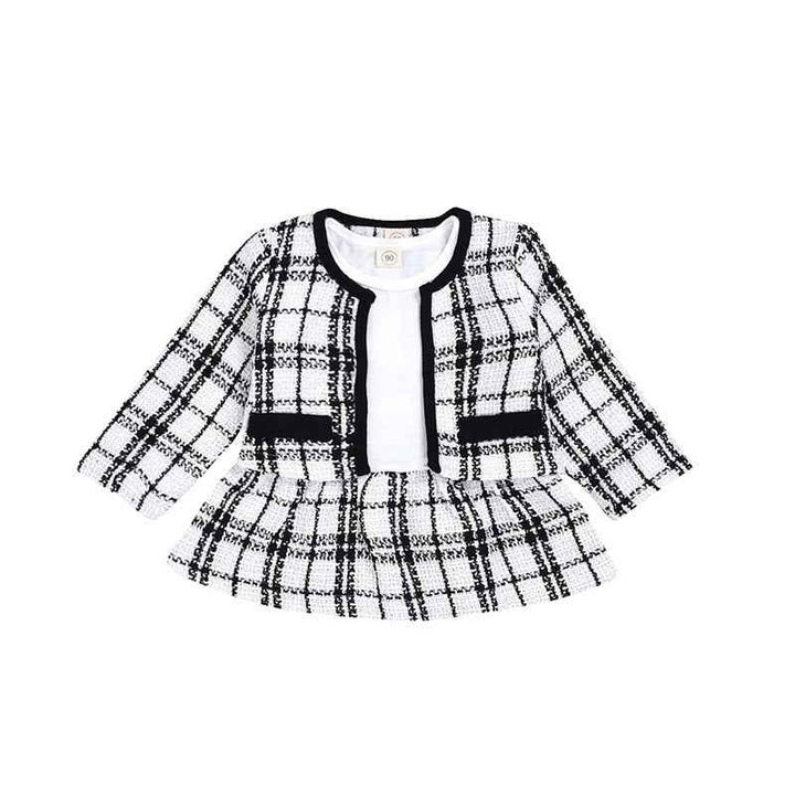 Girls Plaid Fall Two-Piece Knit Sweater &amp; Mini Skirt