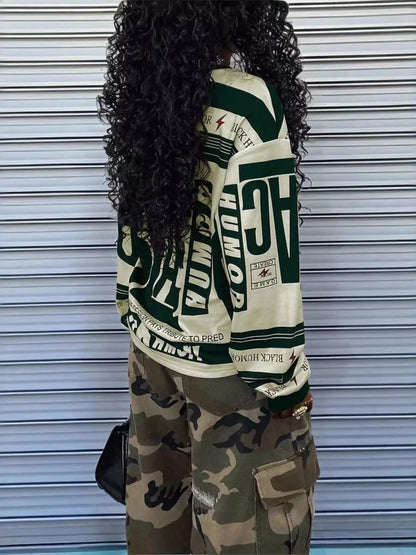 Printed Drop Shoulder Long Sleeve Women’s T-Shirt – Slight Stretch, Easy Care