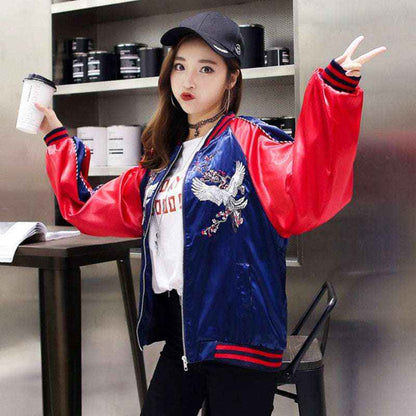 Crane Embroidery Baseball Jacket – Warm Urban Couple Style