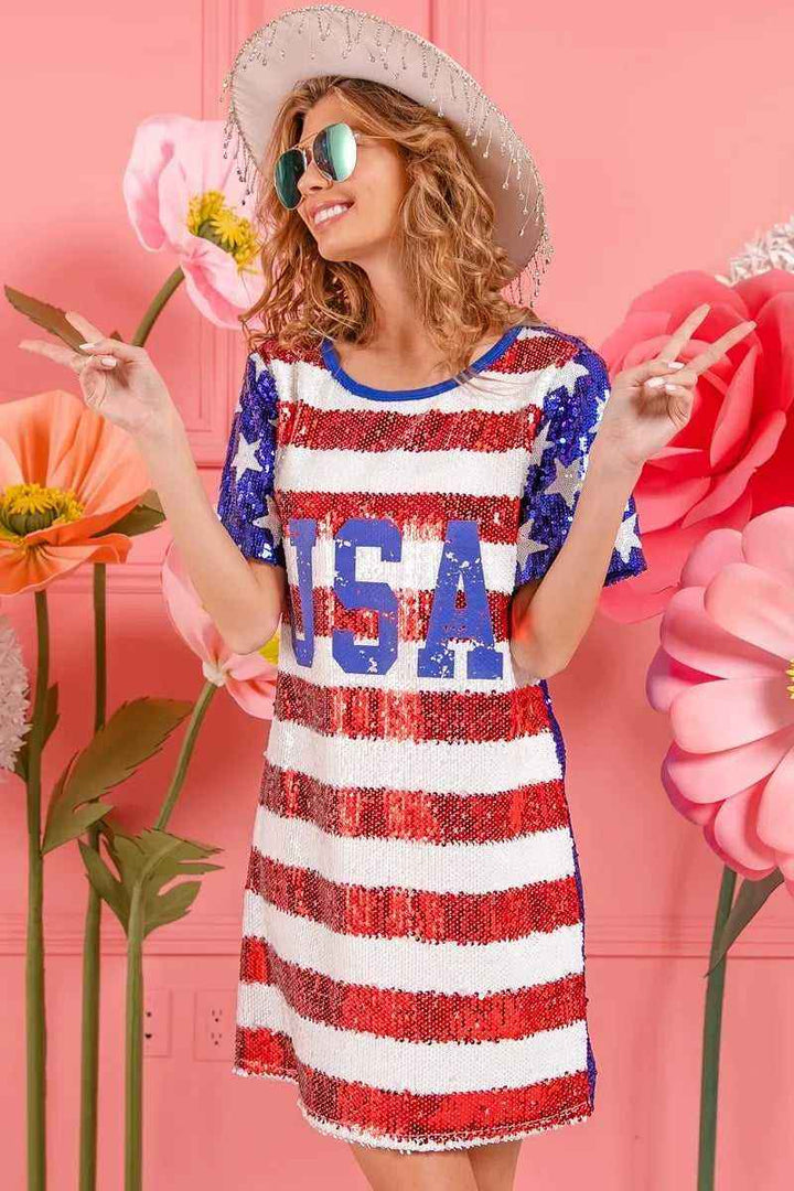 USA Flag Sequin Dress - Patriotic Sparkle for July 4th