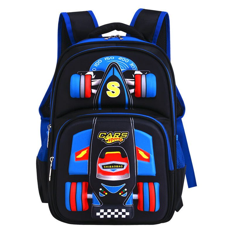 Green boys trolley bag with 3D car shape for primary students

