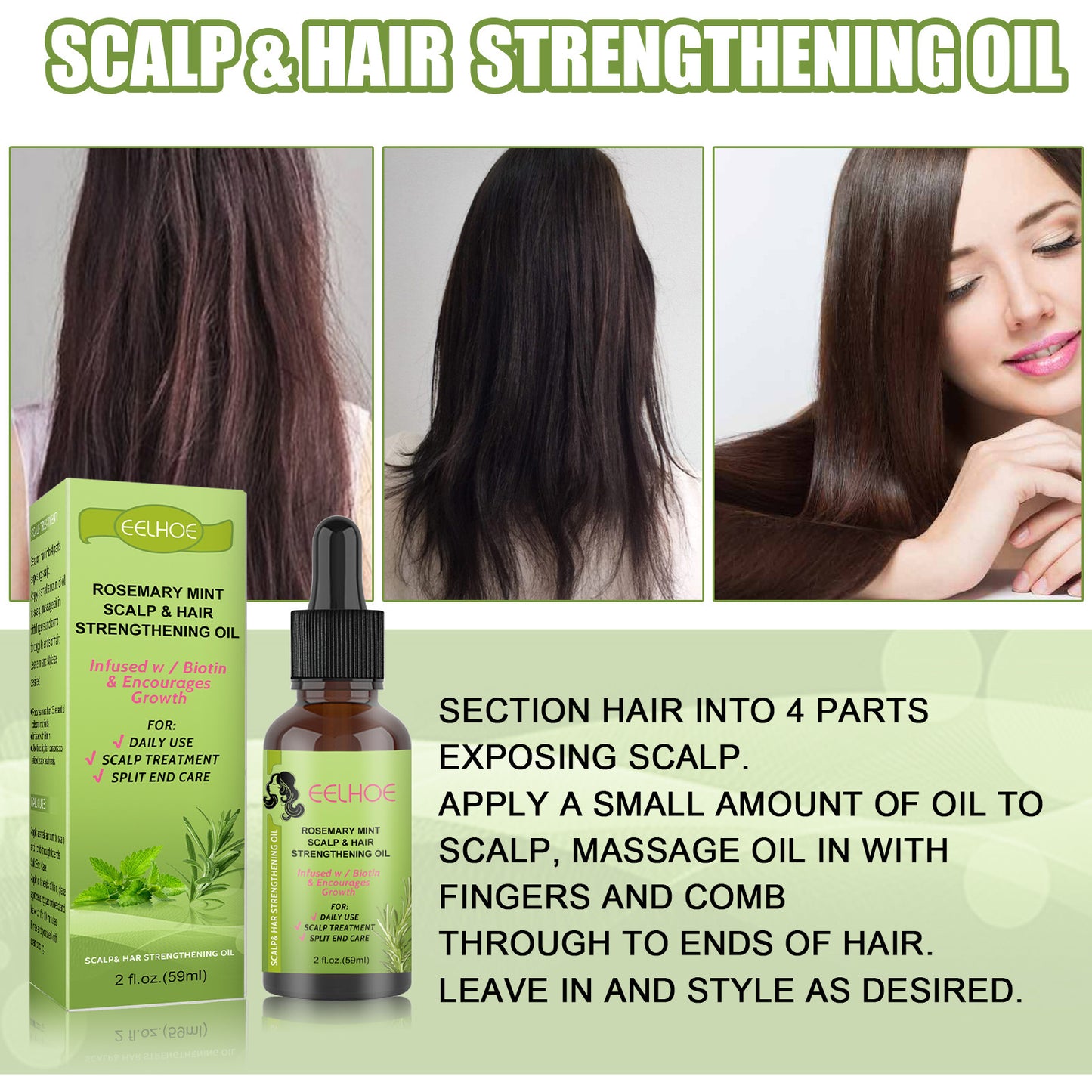 Repair scalp damage with Rosemary Mint Hair Growth Oil essence