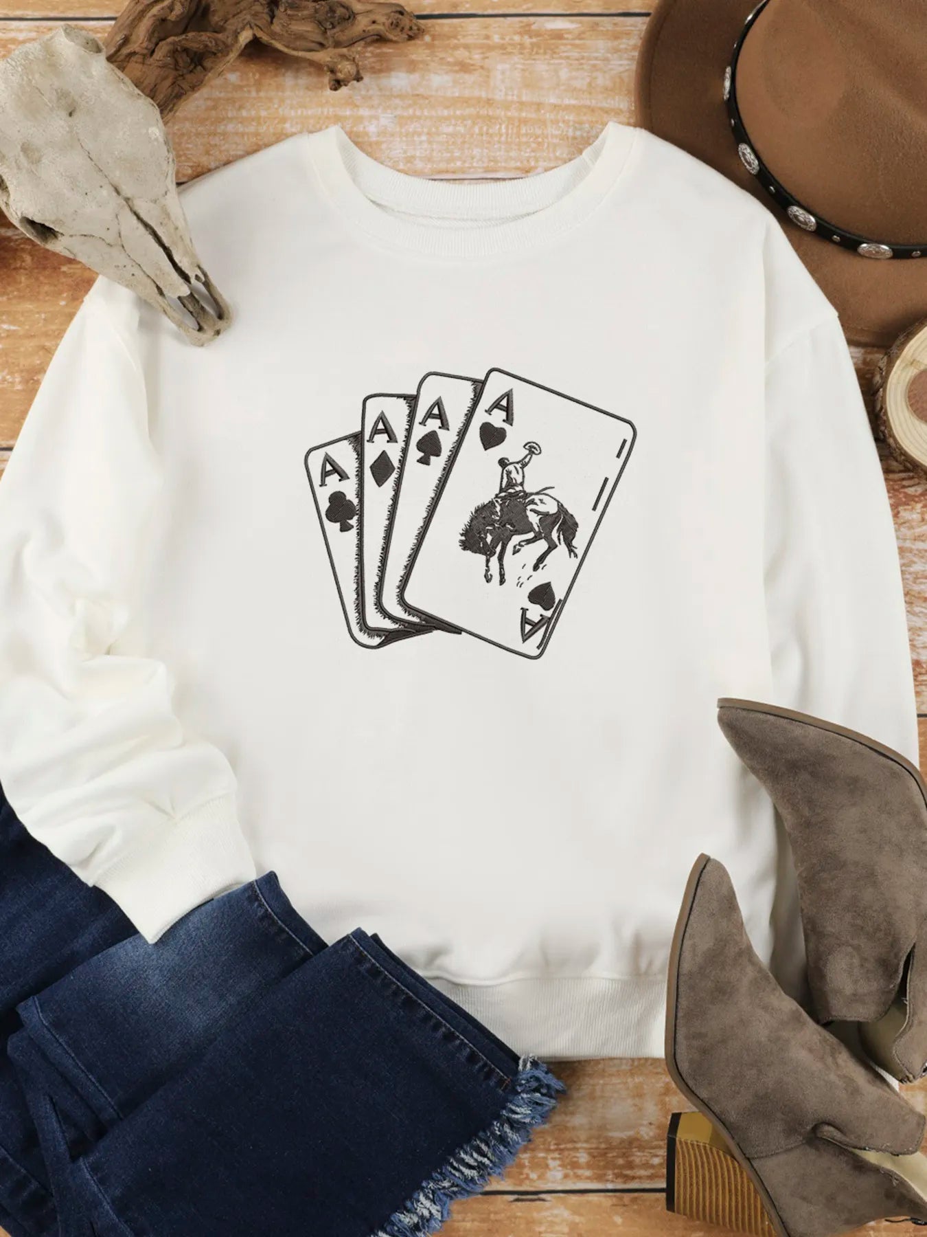 Retro Western Style Graphic Sweatshirt for Ladies

