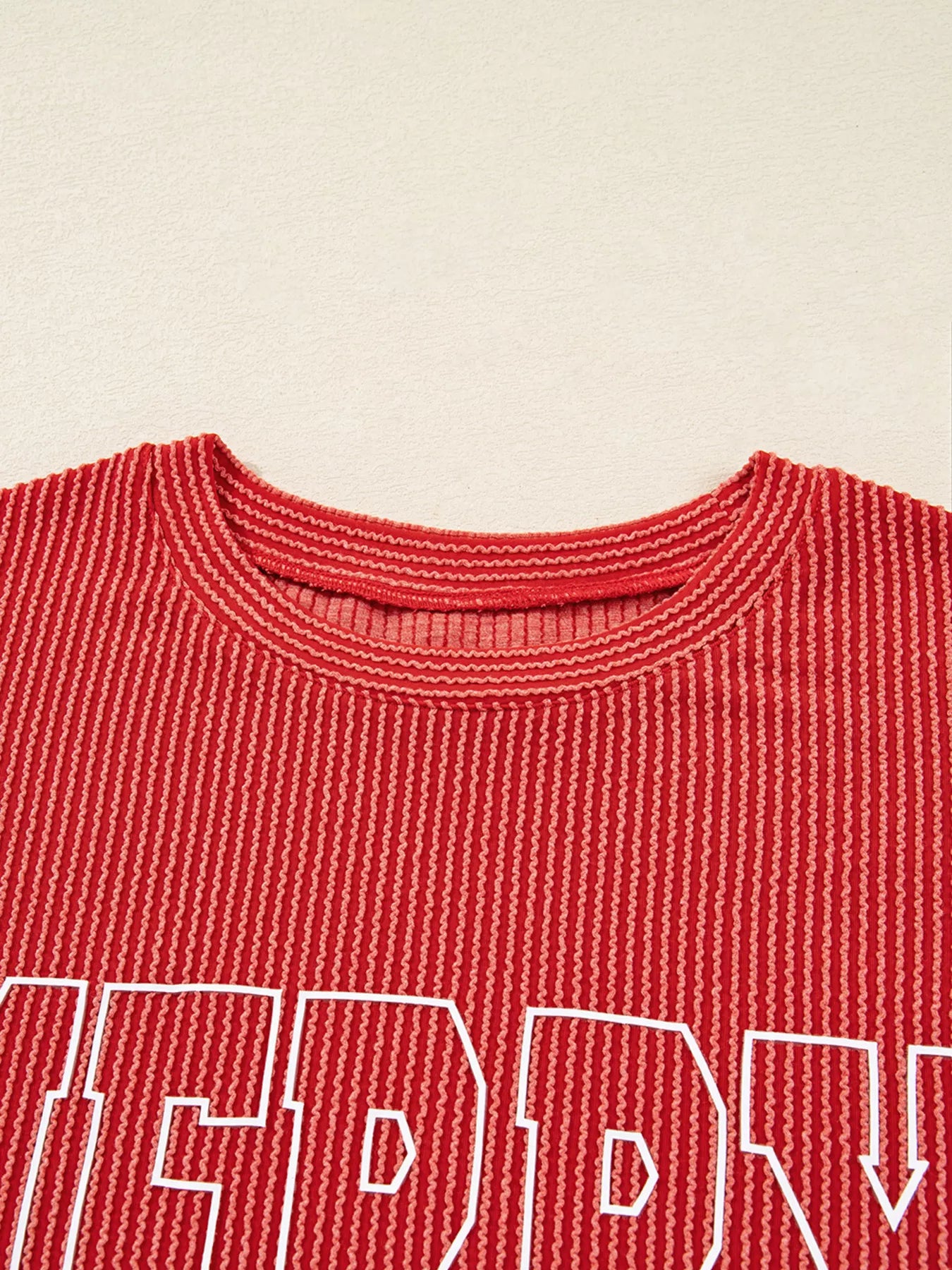 Ribbed Christmas top neckline detail – clean finish
