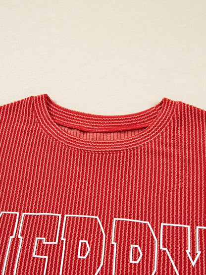 Ribbed Christmas top neckline detail – clean finish