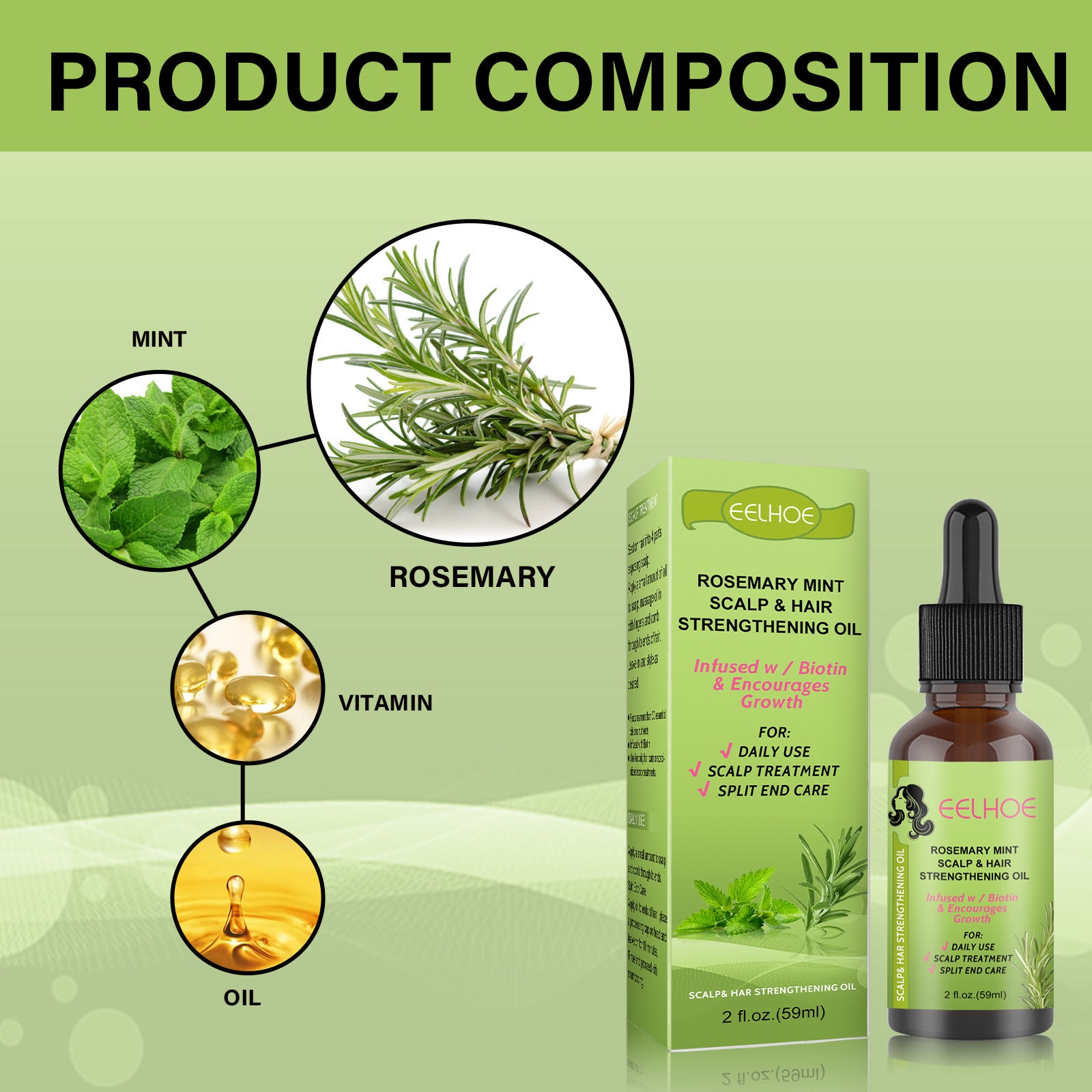Rosemary Mint Hair Growth Oil enriched with vitamins for strong roots