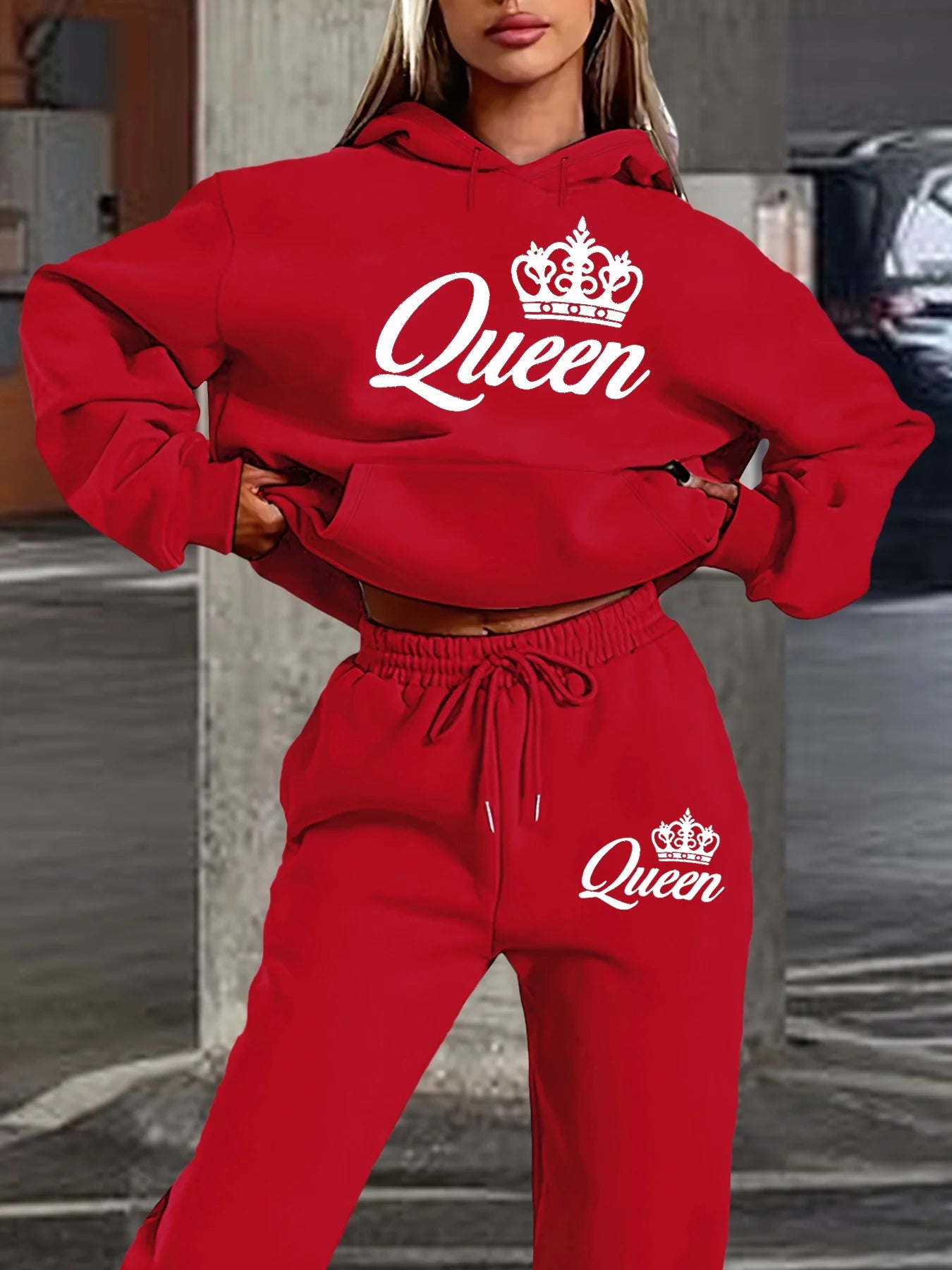 Women’s Queen Tracksuit Set - Cozy Hoodie + Joggers 2pc