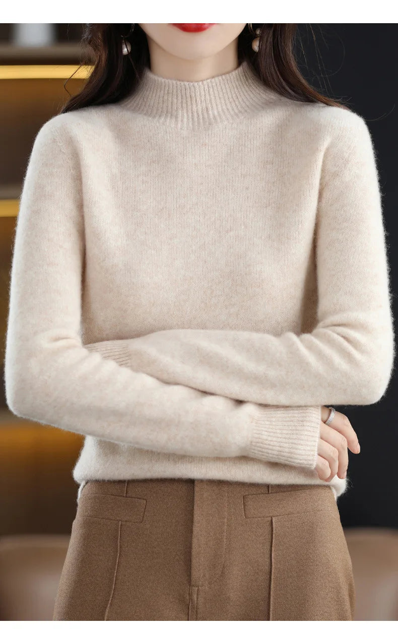 Half High Collar Women Sweater - Cozy Slim Stretch Fits