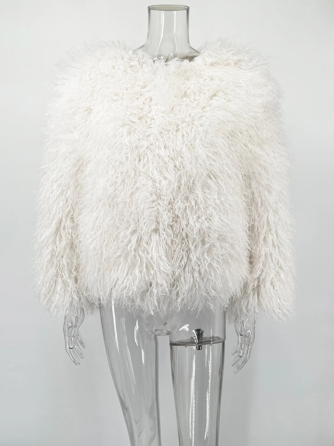 White Cropped Faux Fur Coat - Plush volume, clean-lined