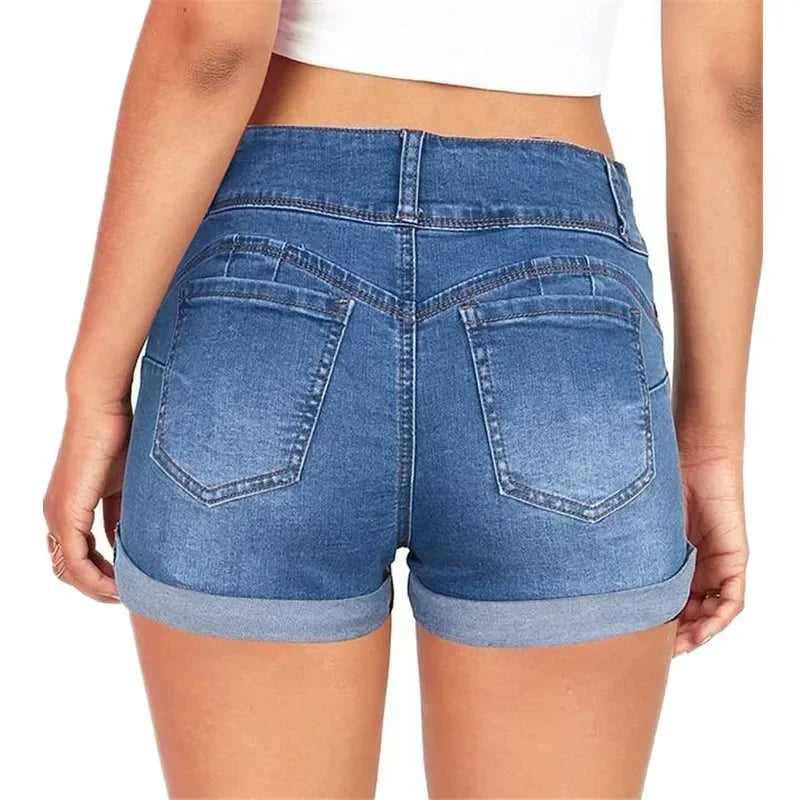 Women's High Waisted Denim Shorts – Stretch Comfort