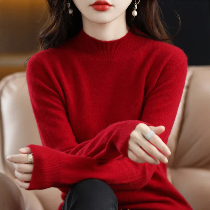 Half High Collar Women Sweater - Cozy Slim Stretch Fits