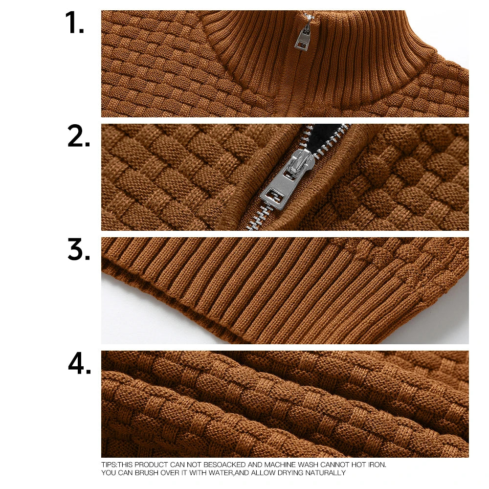 Men’s Quarter Zip Knit Sweater – Casual Mock Neck