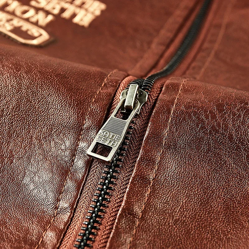 Close-up of the brown jacket&