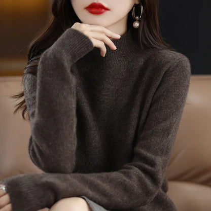Half High Collar Women Sweater - Cozy Slim Stretch Fits