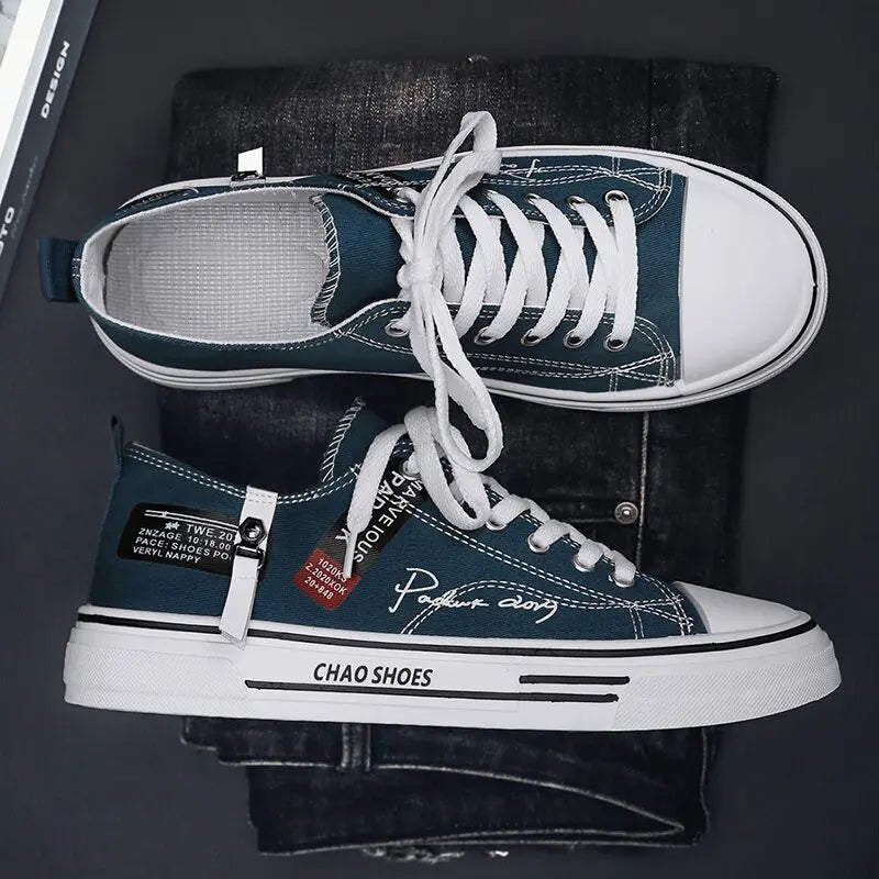 classic canvas sneakers men lace up rubber sole urban style
