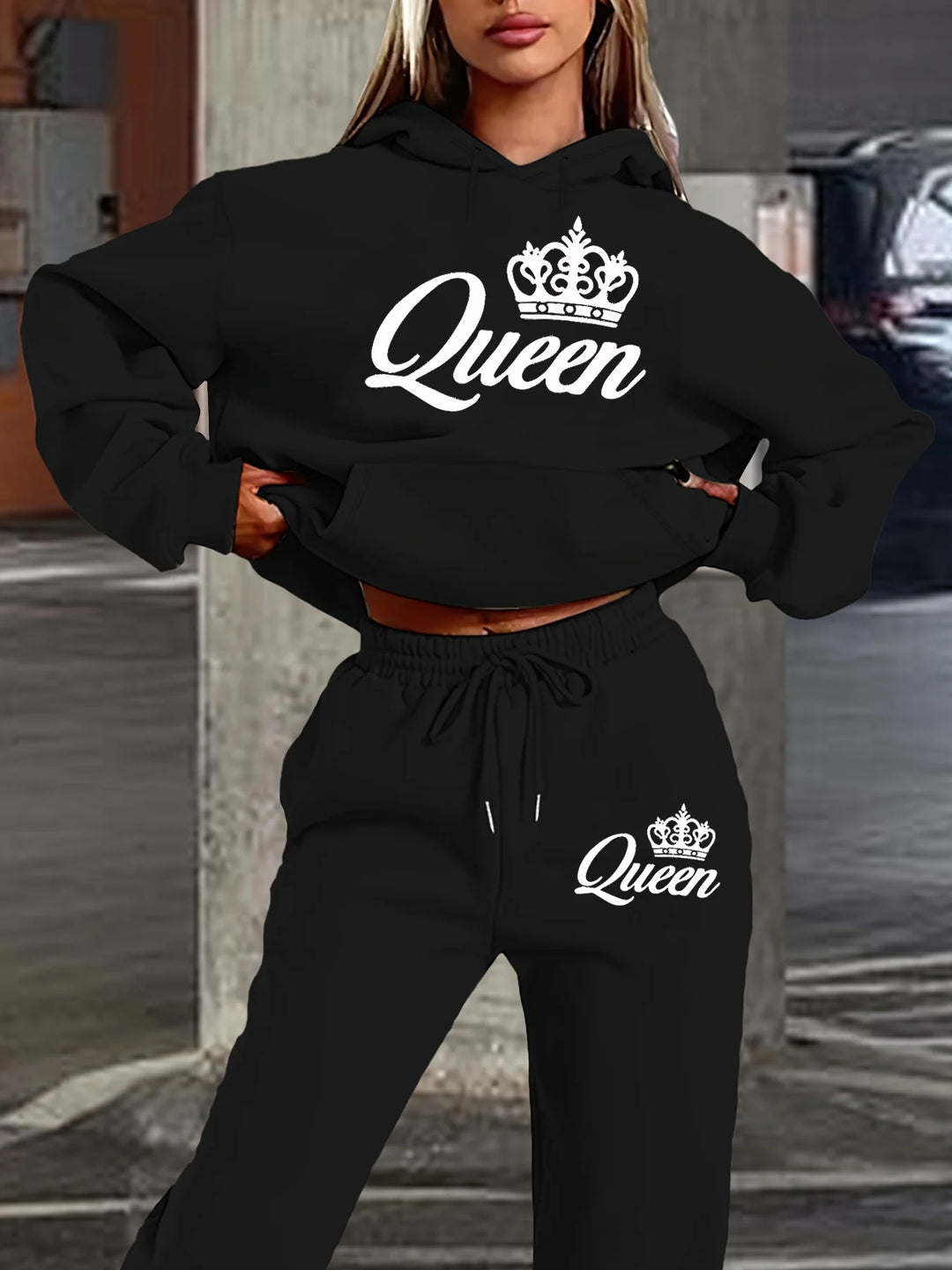Women’s Queen Tracksuit Set - Cozy Hoodie + Joggers 2pc