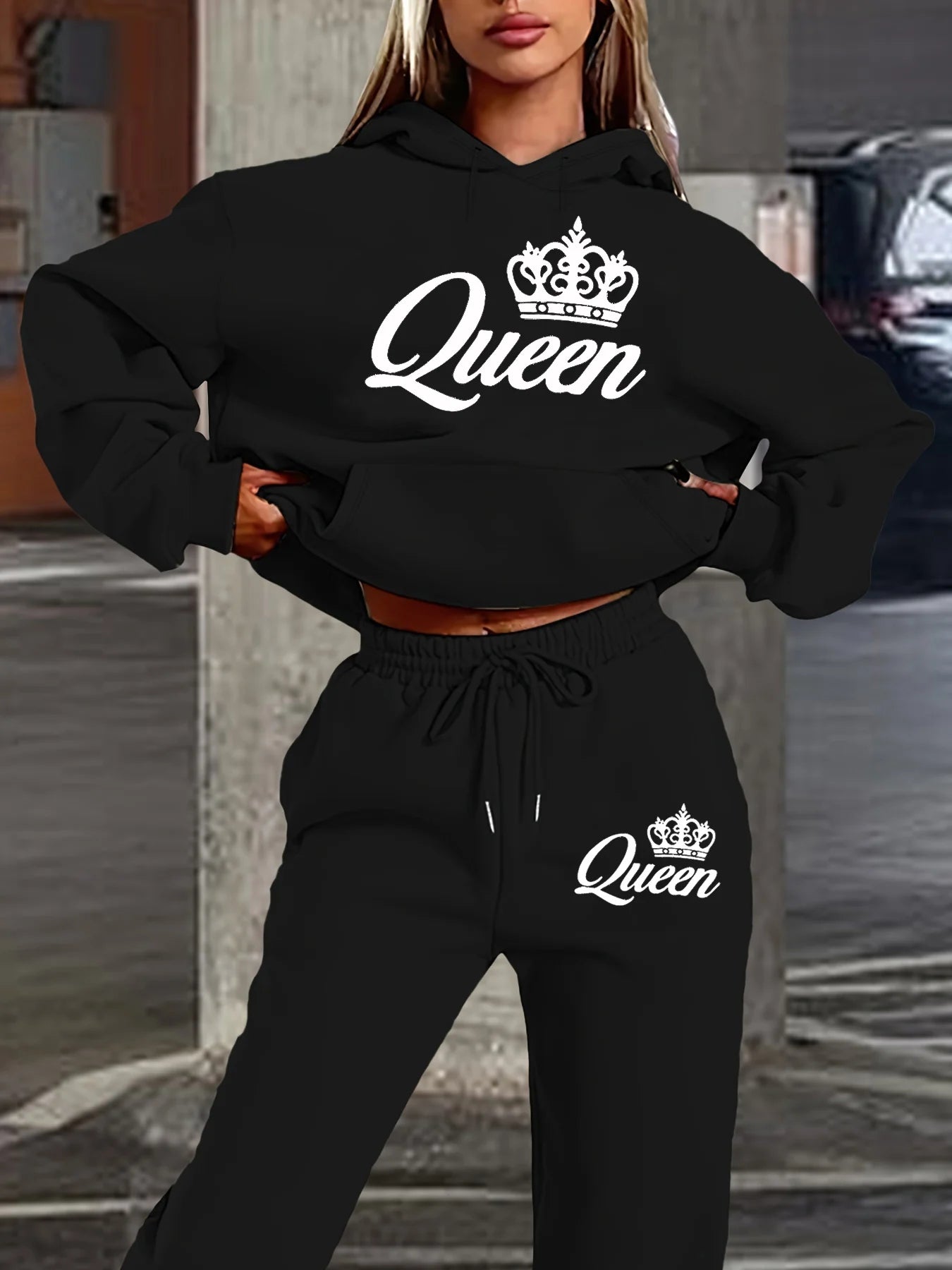Women’s Queen Tracksuit Set - Cozy Hoodie + Joggers 2pc