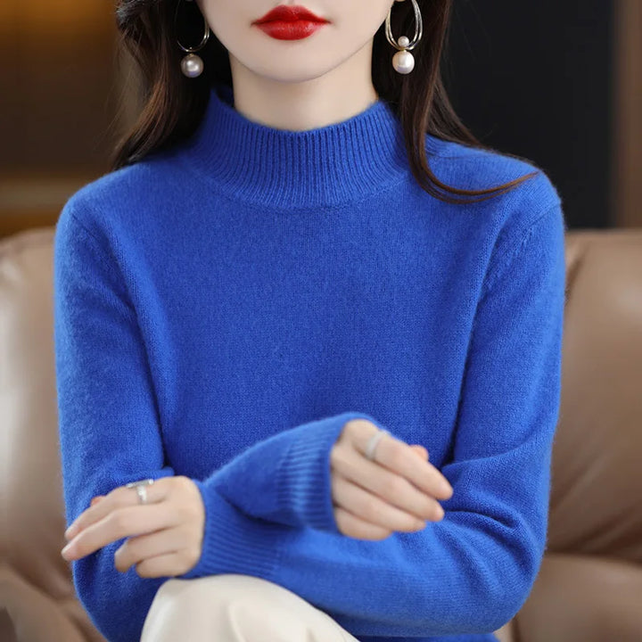 Half High Collar Women Sweater - Cozy Slim Stretch Fits