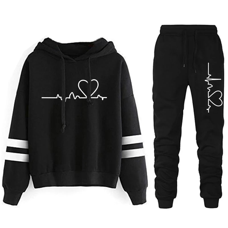 Tracksuit - Striped Hoodie &amp; Sweatpants Set, All-Season