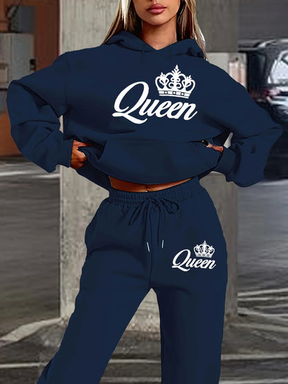 Women’s Queen Tracksuit Set - Cozy Hoodie + Joggers 2pc
