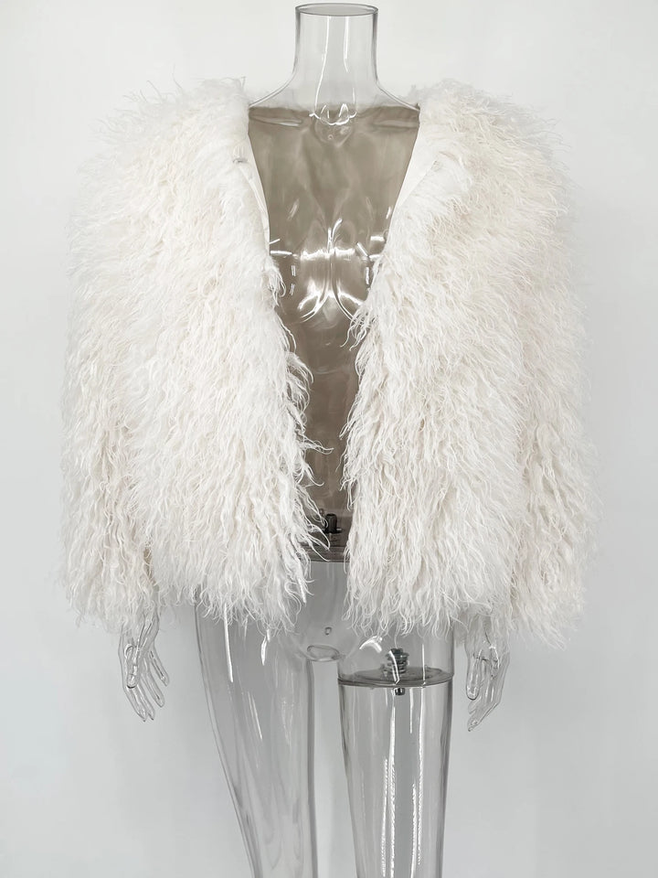 White Cropped Faux Fur Coat - Plush volume, clean-lined