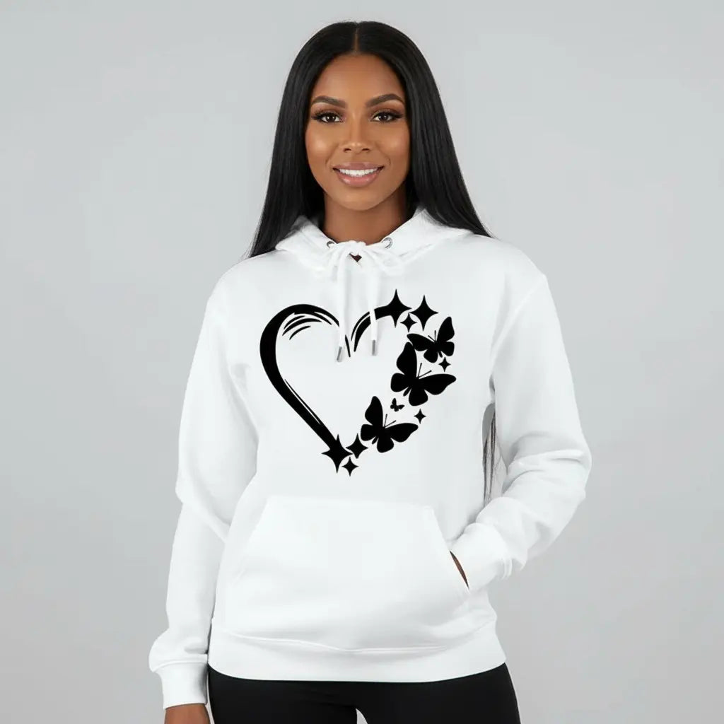 Black oversized butterfly hoodie women with love print front view streetwear style