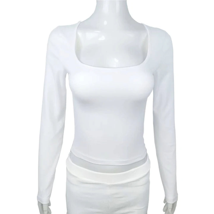 Long Sleeve Square Neck Top Women Fitted Daily Layering
