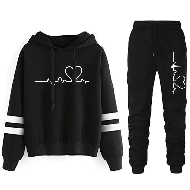 Tracksuit - Striped Hoodie &amp; Sweatpants Set, All-Season
