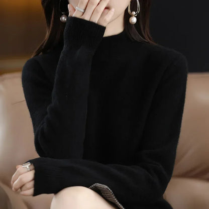 Half High Collar Women Sweater - Cozy Slim Stretch Fits