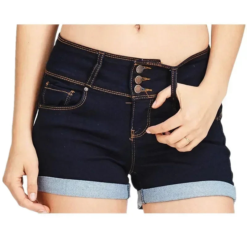 high waist jean shorts with pockets stretch woven material side pockets detail close-up view