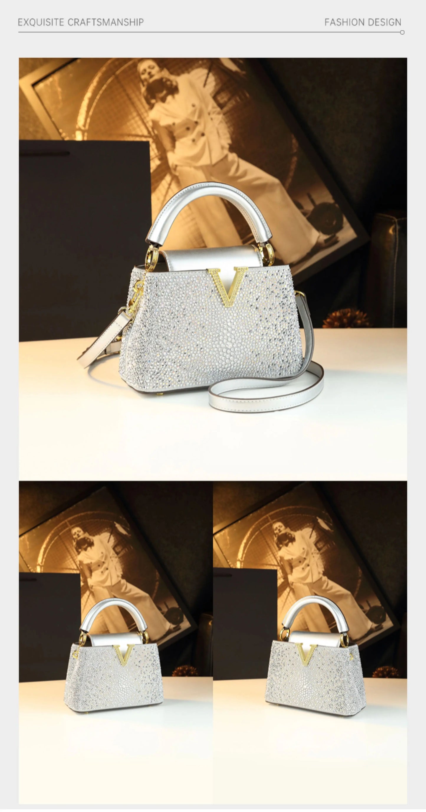 Genuine Leather V-Accent Crossbody – 21×13 cm