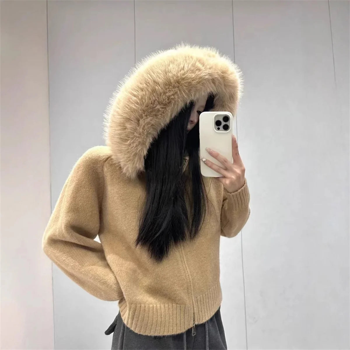 cozy hooded knit coat women solid color high street style autumn 2025