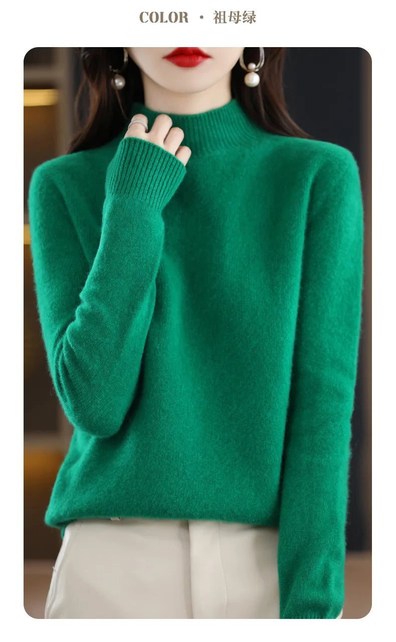 Half High Collar Women Sweater - Cozy Slim Stretch Fits