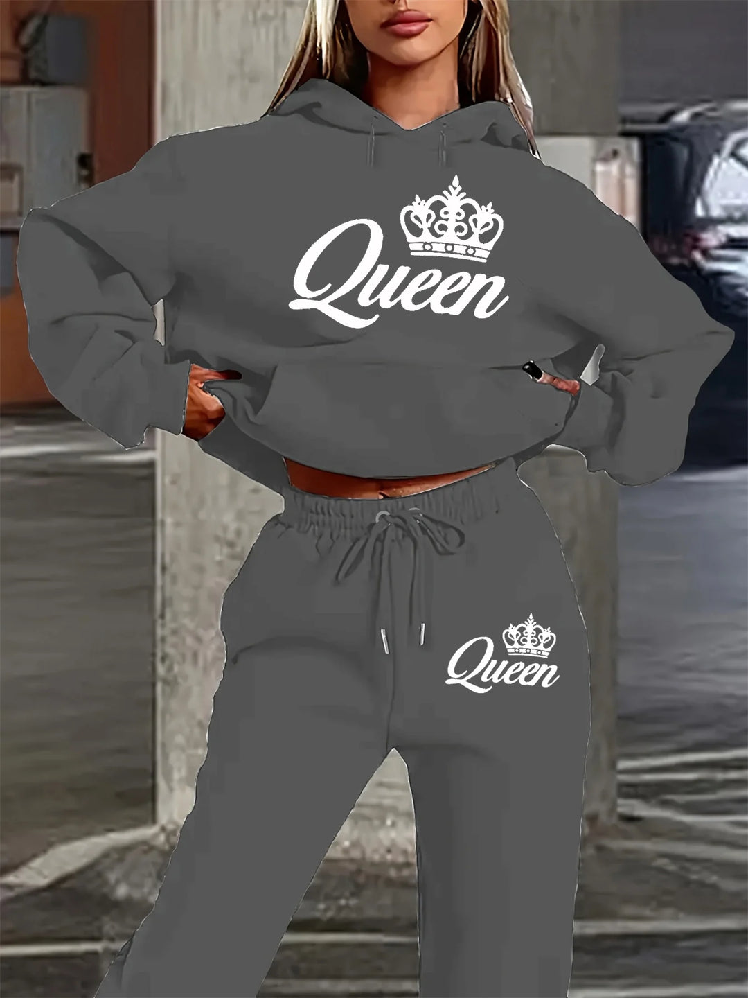 Women’s Queen Tracksuit Set - Cozy Hoodie + Joggers 2pc