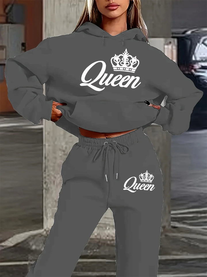 Women’s Queen Tracksuit Set - Cozy Hoodie + Joggers 2pc