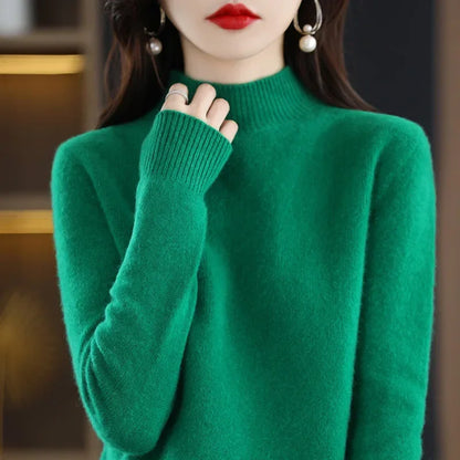 Half High Collar Women Sweater - Cozy Slim Stretch Fits