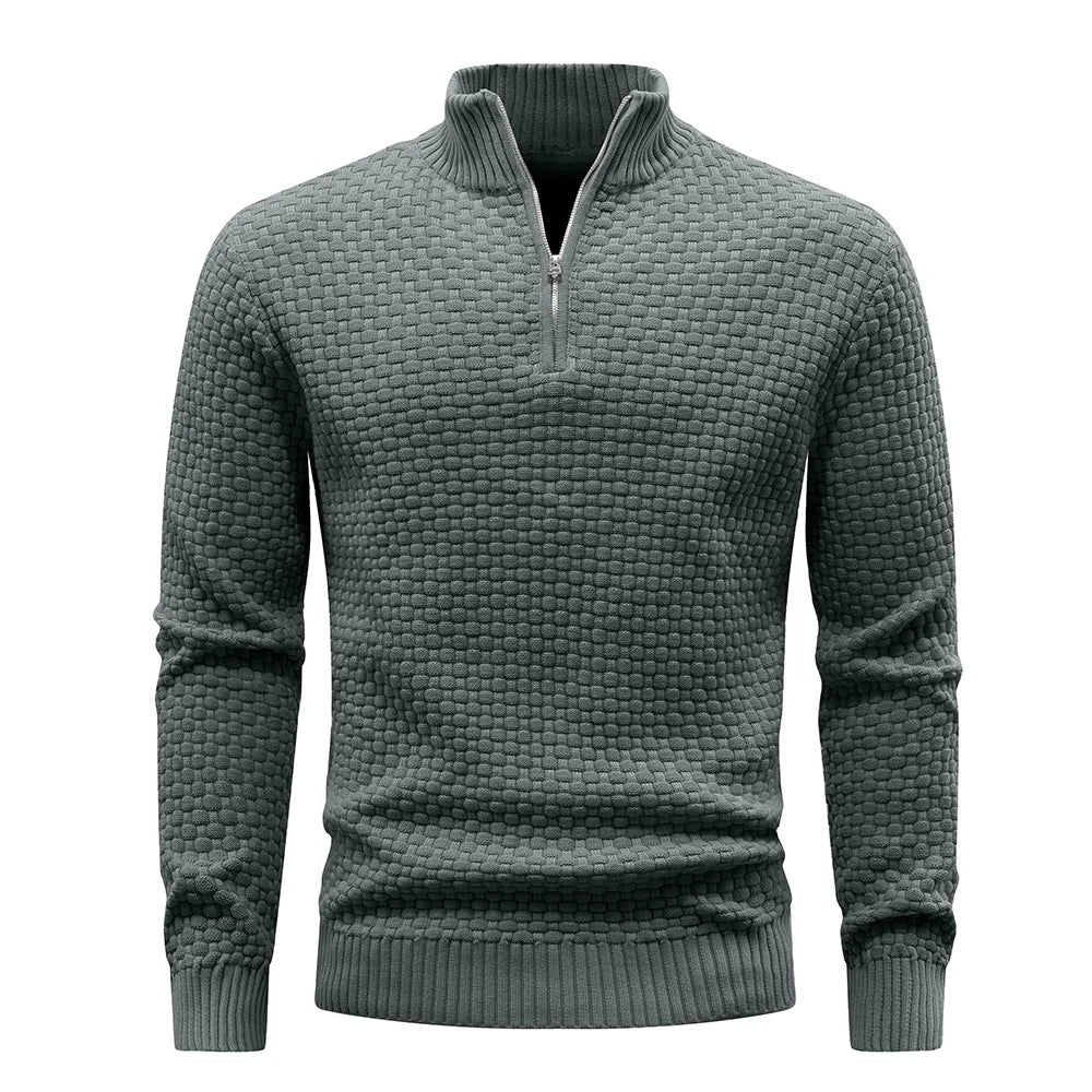 Men’s Quarter Zip Knit Sweater – Casual Mock Neck