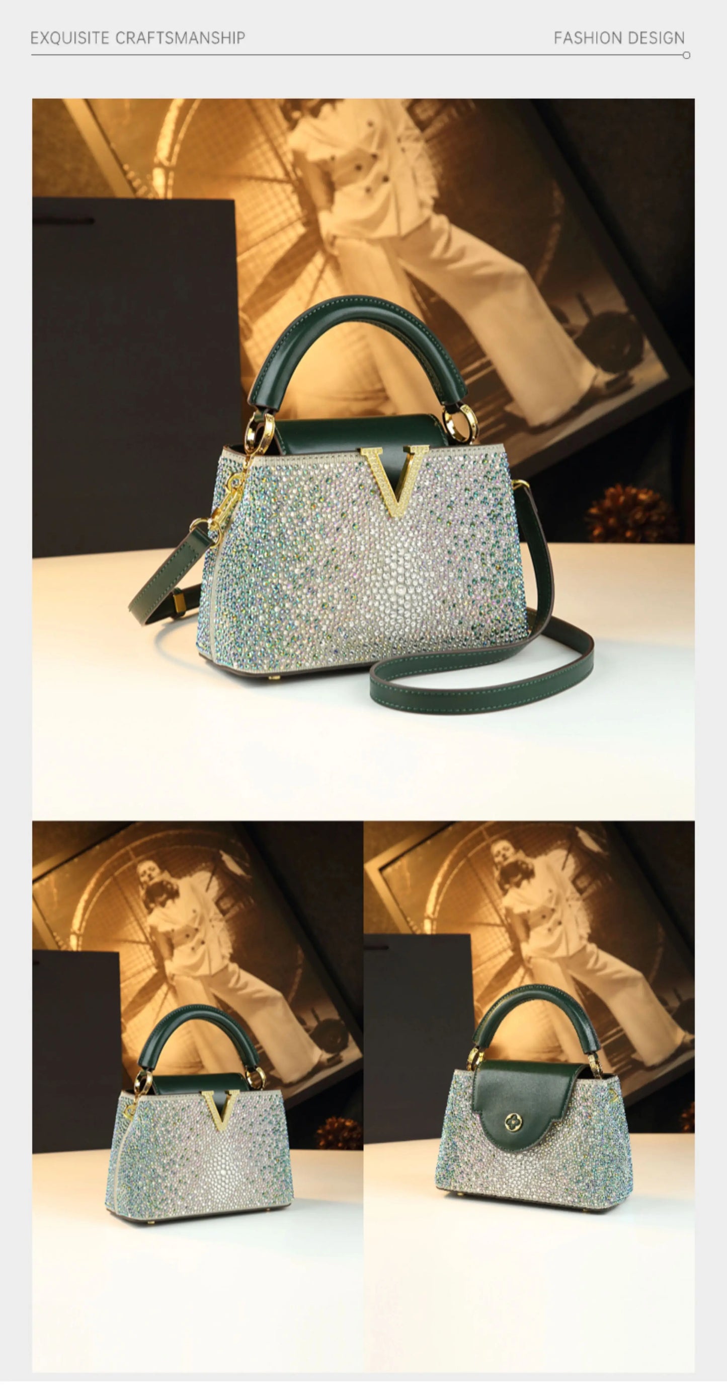 Genuine Leather V-Accent Crossbody – 21×13 cm