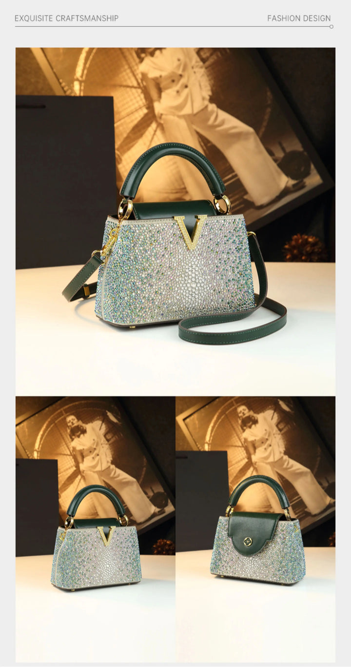 Genuine Leather V-Accent Crossbody – 21×13 cm