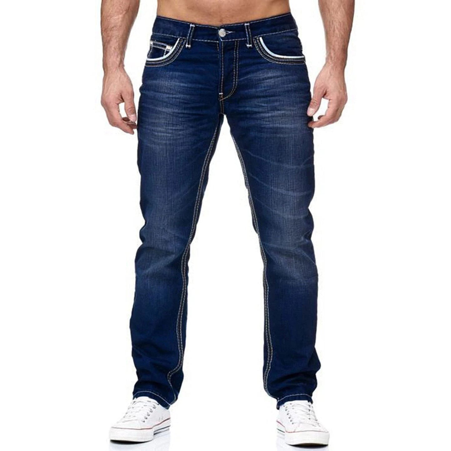 Baggy Jeans Mens - Washed Straight-Leg Denim, No Holes!
