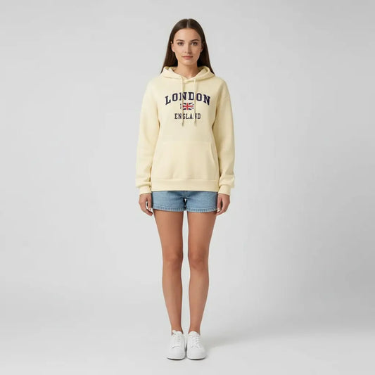 Casual pullover sweatshirt long sleeve front view with England letter pattern for winter