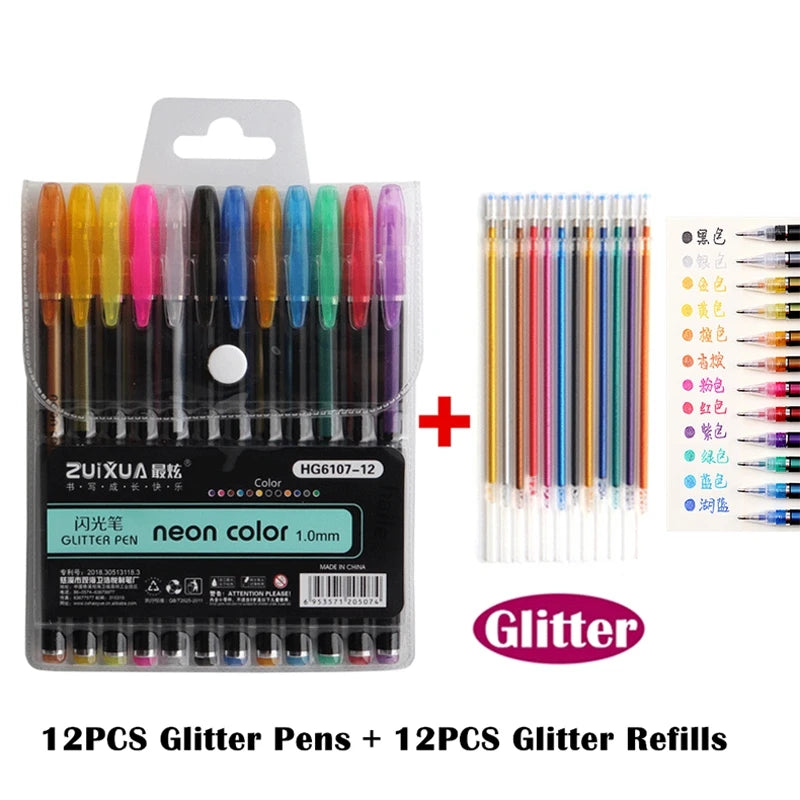 Glitter Gel Pens Set – 48 Colors for Art &amp; School