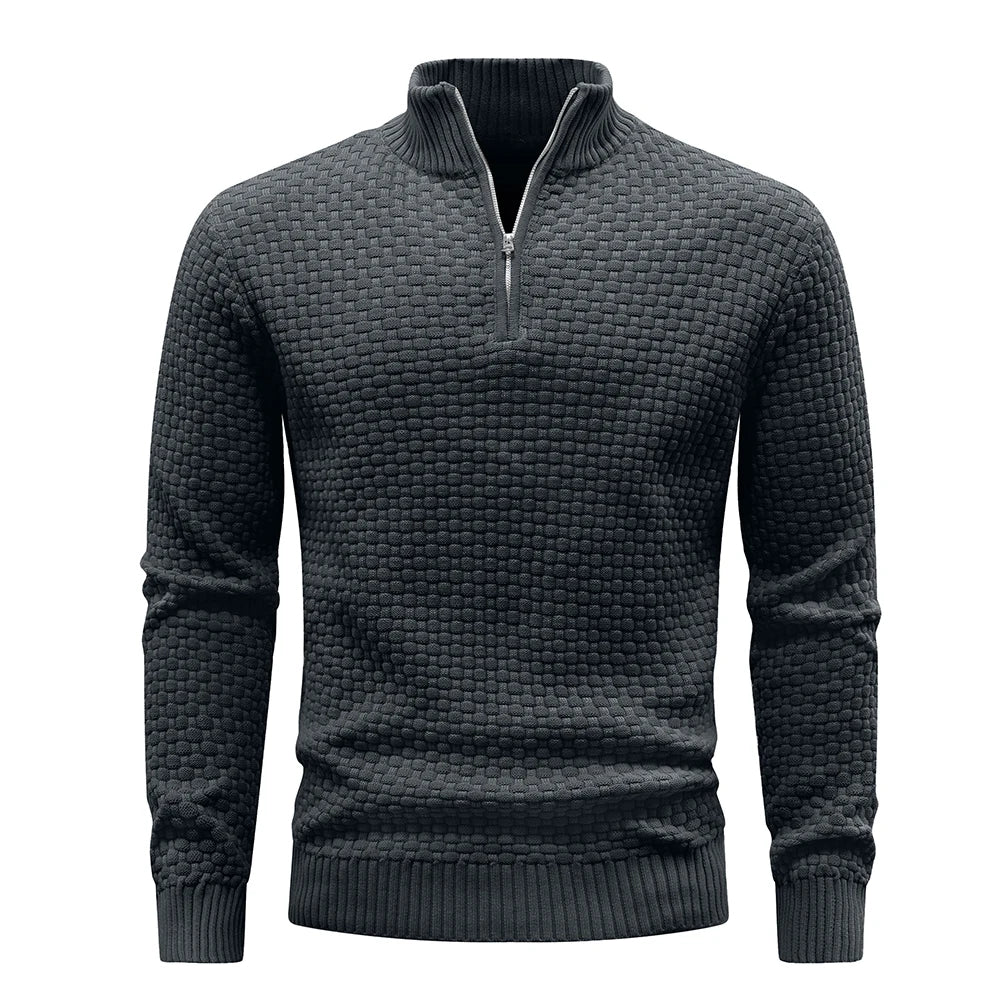 Men’s Quarter Zip Knit Sweater – Casual Mock Neck